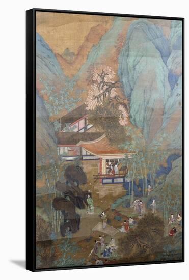 Figures at Leisure in the Garden of a Pavilion, Set in a Mountainous Landscape of Blossoming…-null-Framed Stretched Canvas