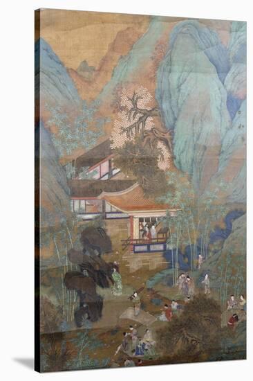 Figures at Leisure in the Garden of a Pavilion, Set in a Mountainous Landscape of Blossoming…-null-Stretched Canvas