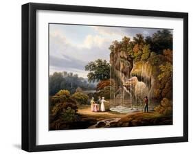 Figures by a Waterfall, 1825-Francis Nicholson-Framed Giclee Print