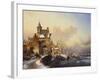 Figures Crossing a Bridge in Frozen Landscape, 1850-Frederik Marianus Kruseman-Framed Giclee Print