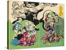 Figures from Otsu-E Paintings of the Floating World in a Drunken Stupor-Kyosai Kawanabe-Stretched Canvas