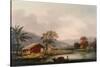 Figures Guiding a Sampan Round a Bend in a River, Past a Village-George Chinnery-Stretched Canvas