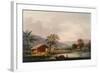 Figures Guiding a Sampan Round a Bend in a River, Past a Village-George Chinnery-Framed Giclee Print