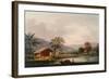 Figures Guiding a Sampan Round a Bend in a River, Past a Village-George Chinnery-Framed Giclee Print