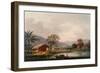 Figures Guiding a Sampan Round a Bend in a River, Past a Village-George Chinnery-Framed Giclee Print