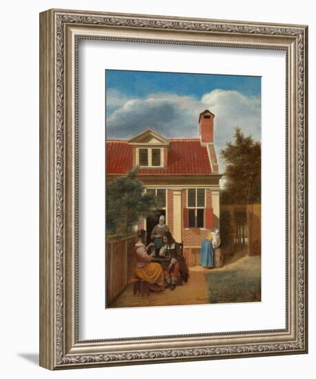 Figures in a Courtyard behind a House, c. 1663-5-Pieter de Hooch-Framed Giclee Print