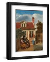 Figures in a Courtyard behind a House, c. 1663-5-Pieter de Hooch-Framed Giclee Print