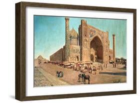 Figures in a Market before a Mosque, 1907 (Oil on Canvas)-Richard Karlovich Zommer-Framed Giclee Print