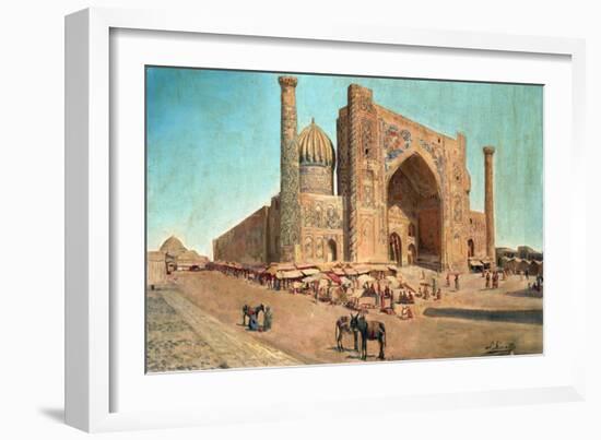 Figures in a Market before a Mosque, 1907 (Oil on Canvas)-Richard Karlovich Zommer-Framed Giclee Print