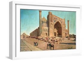 Figures in a Market before a Mosque, 1907 (Oil on Canvas)-Richard Karlovich Zommer-Framed Giclee Print