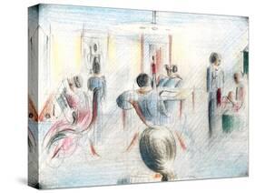 Figures in a Room, 1936 (Pencil & Crayon on Graph Paper)-Oskar Schlemmer-Stretched Canvas