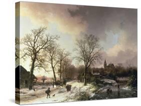 Figures in a Winter Landscape, 1842-Barend Cornelis Koekkoek-Stretched Canvas