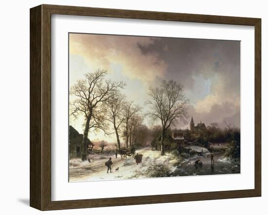 Figures in a Winter Landscape, 1842-Barend Cornelis Koekkoek-Framed Giclee Print