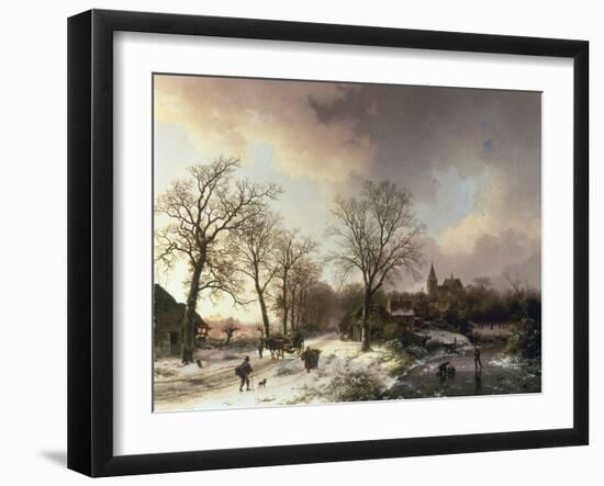 Figures in a Winter Landscape, 1842-Barend Cornelis Koekkoek-Framed Giclee Print