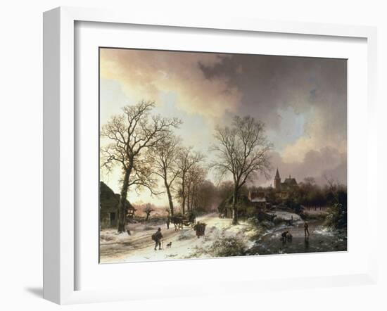Figures in a Winter Landscape, 1842-Barend Cornelis Koekkoek-Framed Giclee Print