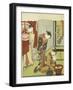 Figures in an Interior. a Courtesan Looking at Her Shinzo Who is Reading a Love Letter-Okada Beisanjin-Framed Giclee Print