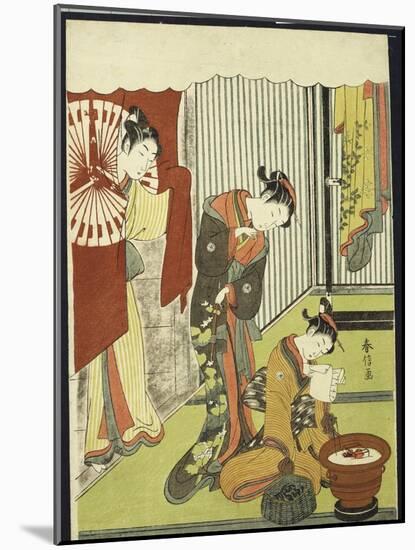 Figures in an Interior, a Courtesan Looking at Her Shinzo Who Is Reading a Love Letter-Suzuki Harunobu-Mounted Giclee Print