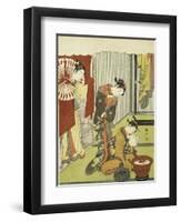 Figures in an Interior. a Courtesan Looking at Her Shinzo Who is Reading a Love Letter-Okada Beisanjin-Framed Giclee Print