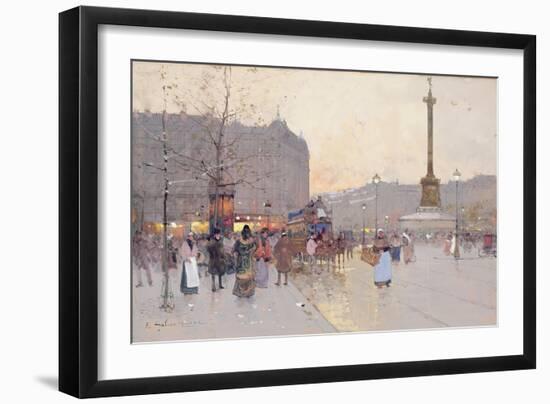 Figures in the Place De La Bastille-Eugene Galien-Laloue-Framed Premium Giclee Print
