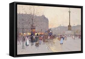 Figures in the Place De La Bastille-Eugene Galien-Laloue-Framed Stretched Canvas