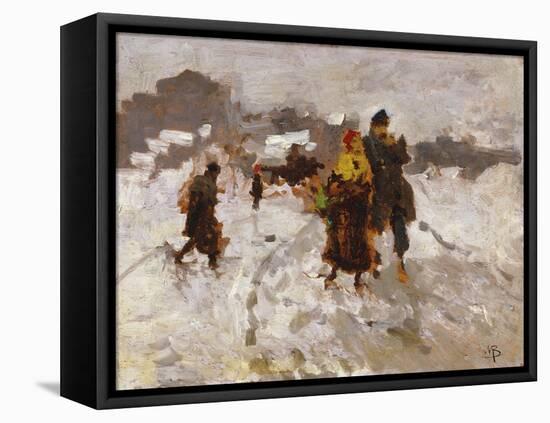 Figures in the Snow-Mose Bianchi-Framed Stretched Canvas