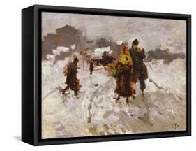 Figures in the Snow-Mose Bianchi-Framed Stretched Canvas