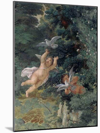 Figures of Putti, Detail from a Fresco in the Spring Hall at Villa Falconieri La Rufina, Frascati-null-Mounted Giclee Print
