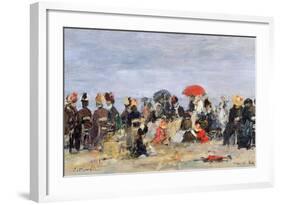 Figures on a Beach, 1884-Eug?ne Boudin-Framed Giclee Print