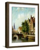 Figures on a Canal, Amsterdam-Johannes Franciscus Spohler-Framed Giclee Print