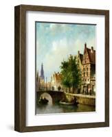 Figures on a Canal, Amsterdam-Johannes Franciscus Spohler-Framed Giclee Print