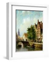 Figures on a Canal, Amsterdam-Johannes Franciscus Spohler-Framed Giclee Print