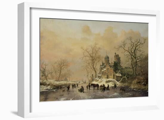 Figures on a Frozen Waterway, no.1-Frederik Marianus Kruseman-Framed Giclee Print