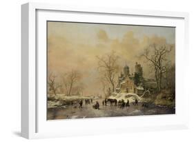 Figures on a Frozen Waterway, no.1-Frederik Marianus Kruseman-Framed Giclee Print