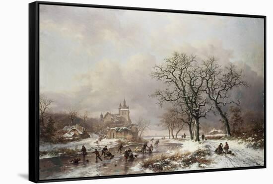 Figures on a Frozen Waterway, no.2-Frederik Marianus Kruseman-Framed Stretched Canvas