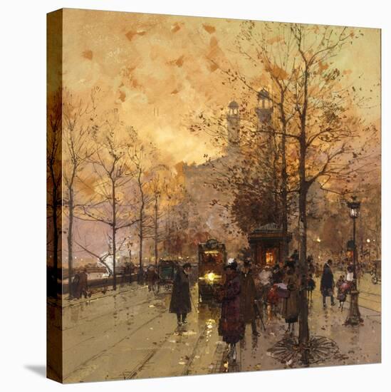 Figures on a Parisian Street at Dusk-Eugene Galien-Laloue-Stretched Canvas
