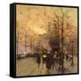 Figures on a Parisian Street at Dusk-Eugene Galien-Laloue-Framed Stretched Canvas