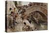 Figures on a Venetian Canal-Ludwig Passini-Stretched Canvas