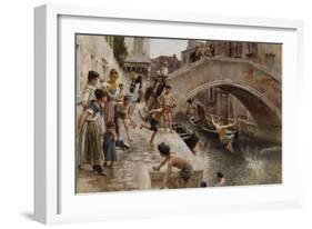 Figures on a Venetian Canal-Ludwig Passini-Framed Giclee Print