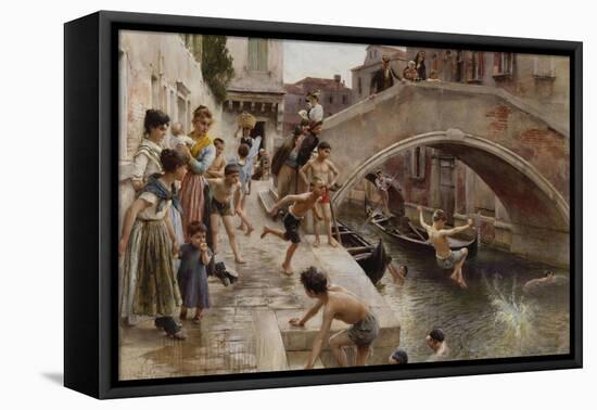 Figures on a Venetian Canal-Ludwig Passini-Framed Stretched Canvas