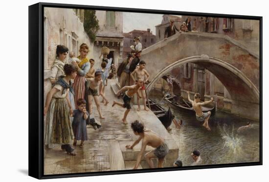 Figures on a Venetian Canal-Ludwig Passini-Framed Stretched Canvas
