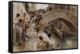 Figures on a Venetian Canal-Ludwig Passini-Framed Stretched Canvas