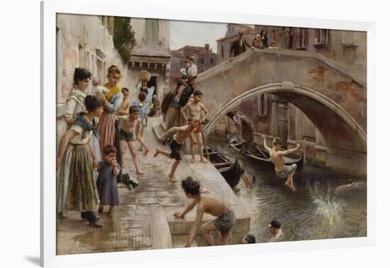 Figures on a Venetian Canal-Ludwig Passini-Framed Giclee Print