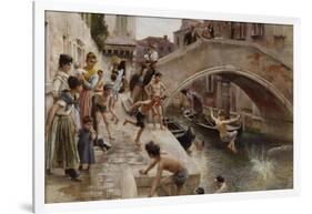 Figures on a Venetian Canal-Ludwig Passini-Framed Giclee Print