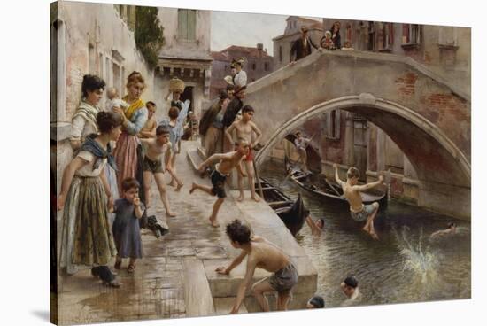 Figures on a Venetian Canal-Ludwig Passini-Stretched Canvas