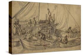 Figures on Board Small Merchant Vessels, c.1650-5-Willem van de, the Elder Velde-Stretched Canvas