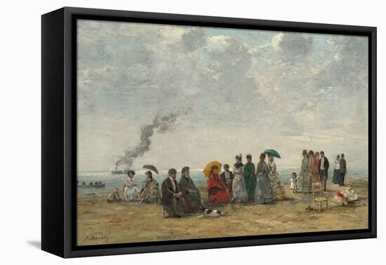 Figures on the Beach, C. 1867-70 (Oil on Canvas)-Eugene Louis Boudin-Framed Stretched Canvas