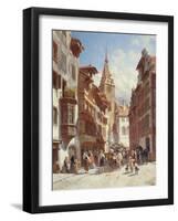 Figures on the Street in Zug, Switzerland, 1880-Jacques Carabain-Framed Giclee Print