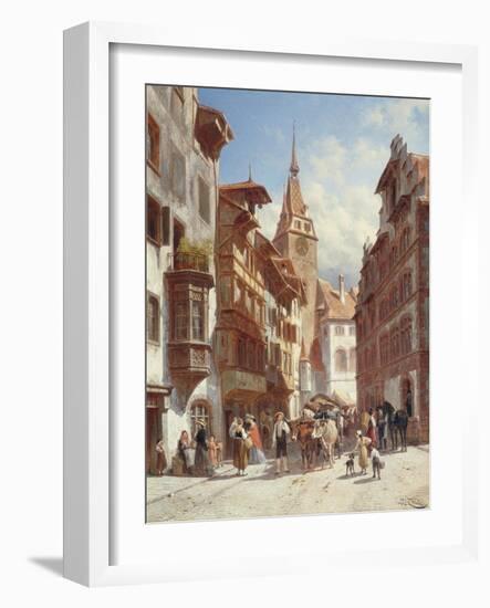 Figures on the Street in Zug, Switzerland, 1880-Jacques Carabain-Framed Giclee Print