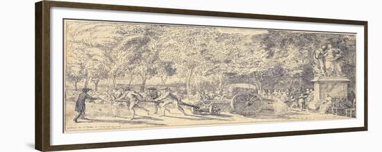 Figures Pulling a Barrel on a Trolley in the Tuileries Gardens, 1760 (Pair to 1163178)-Gabriel De Saint-aubin-Framed Giclee Print