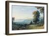 Figures Resting on a Hillside with a Church Spire Beyond, 1825-John Varley-Framed Giclee Print